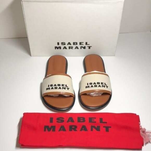 New Authentic Isabel Marant Beige and Black Slides - Picture 4 of 11